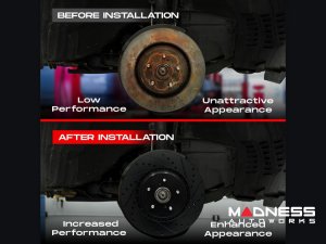 smart fortwo Brake Kit - 453 - Front - R1 Concepts - Optimum OEp Brake Pads - eLINE Black Drilled + Slotted Rotors